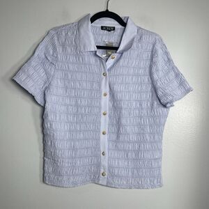 J.CREW Smocked Button-up‎ Shirt in Cotton-blend Voile XL Peri Blue NEW BU278